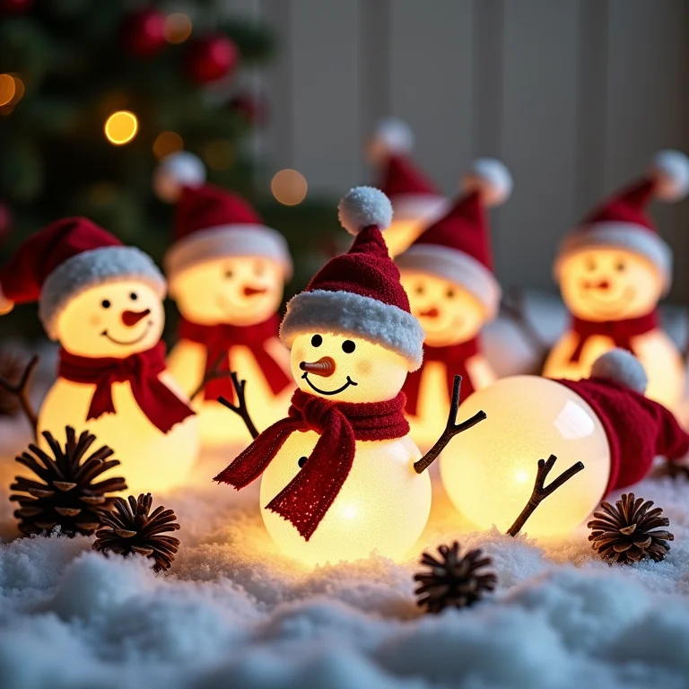 Bonecos de neve de Natal feitos com lâmpadas recicladas