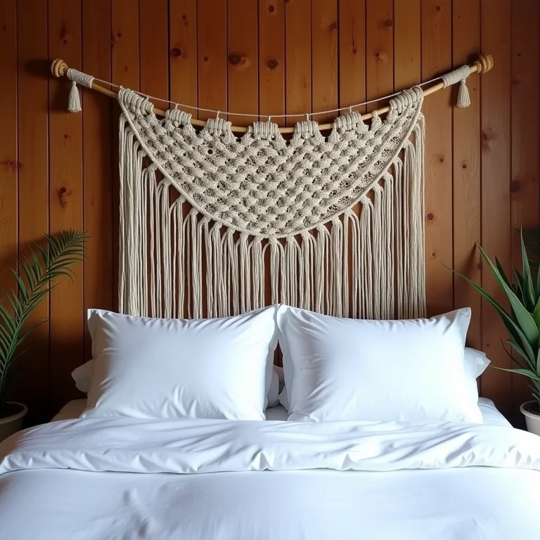 Cabeceira de macramê DIY em quarto com decoração brasileira