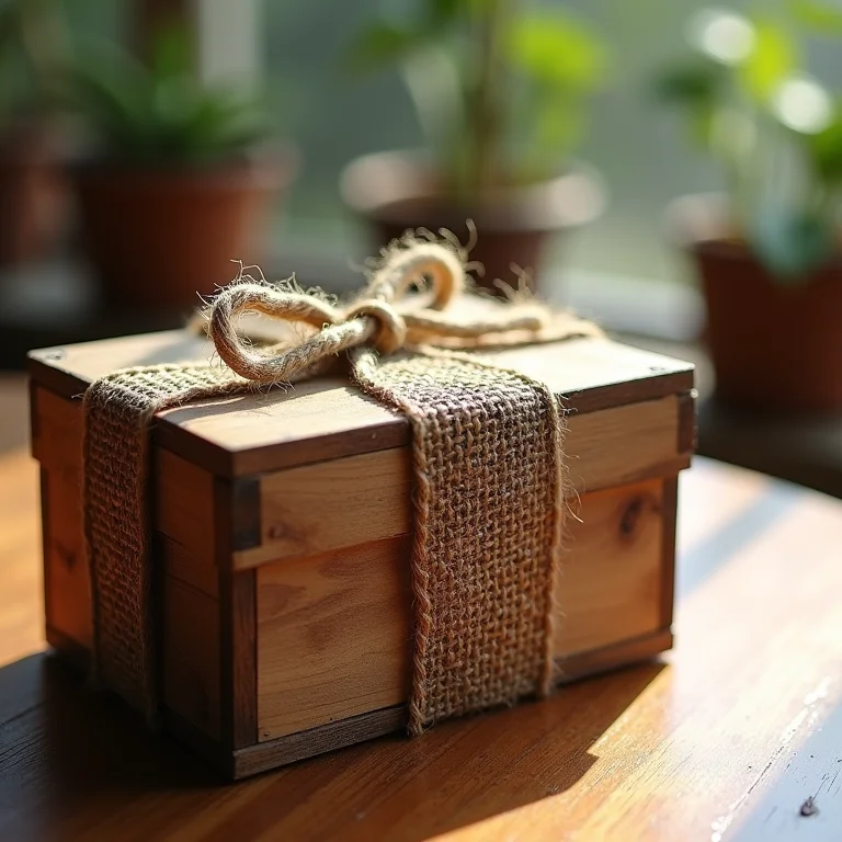 Caixa rústica decorada com tecido e corda