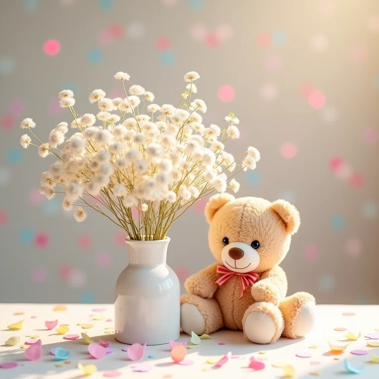 Centros de mesa temáticos para chá de fraldas com ursinho de pelúcia