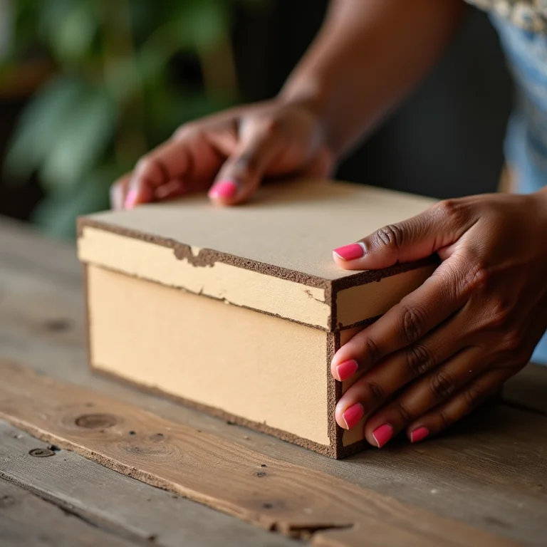 Colando papel na caixa de MDF