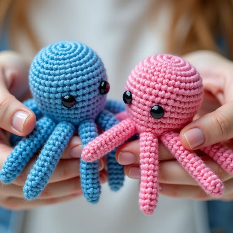 Comparativo de tensão de ponto em amigurumi de polvo: ponto frouxo vs. ponto firme