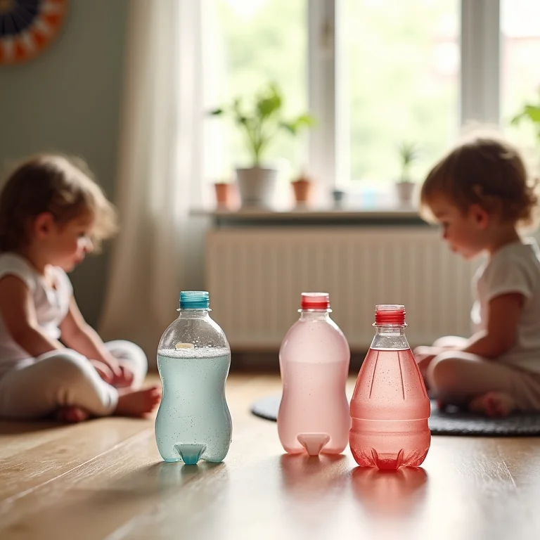 Crianças brincando com puffs de garrafa PET