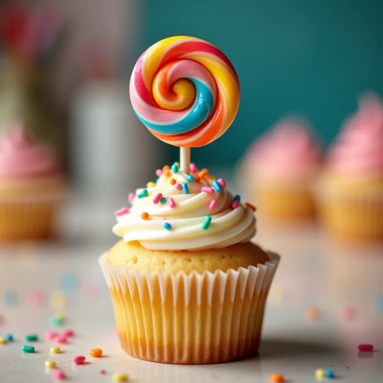 Cupcake decorado com pirulito caracol como topo