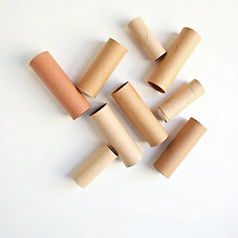 Decoração de parede geométrica feita com rolos de papel higiênico pintados