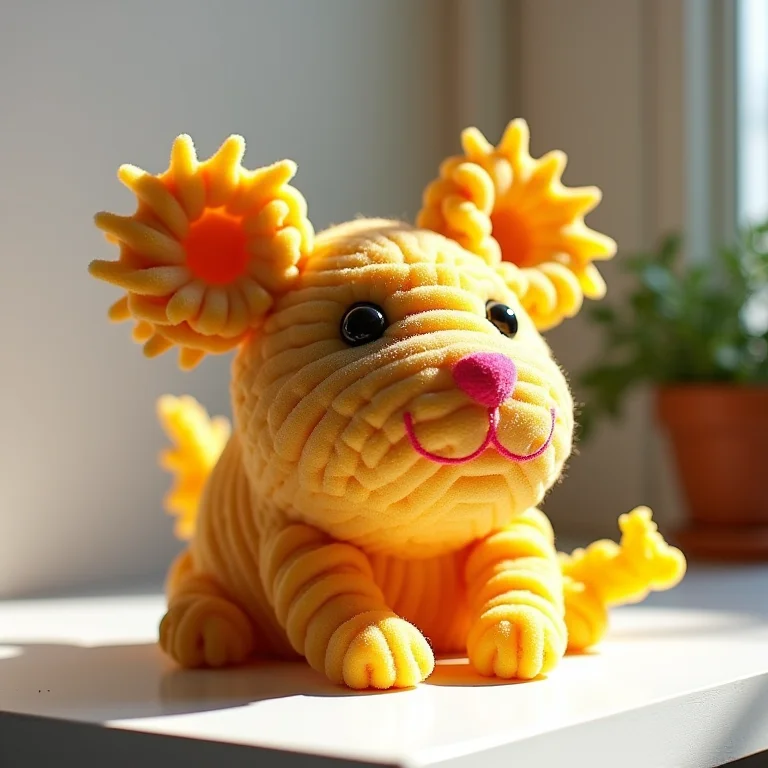 Escultura moderna feita com macarrão pintado