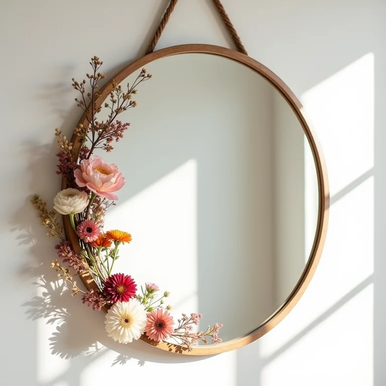 Espelho com decoração floral na parede