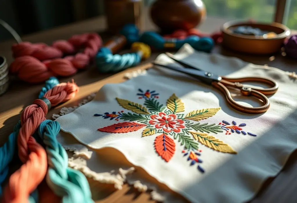 Etamine e linhas coloridas para bordado ponto cruz