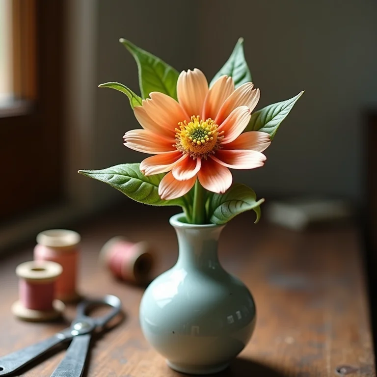 Flor feita de colher em vaso decorativo