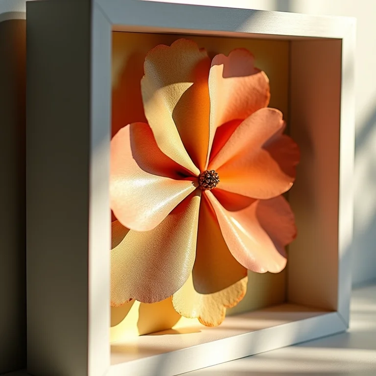 Flores abstratas de papel misto em caixa de sombra.