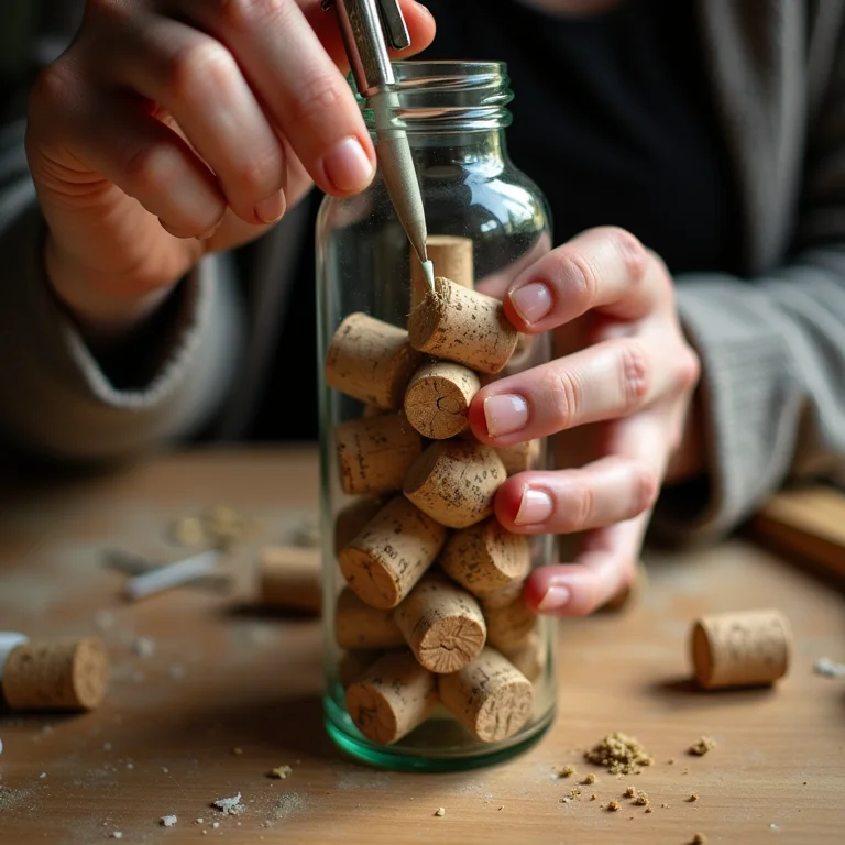 Garrafa revestida com rolhas de cortiça para um visual rústico