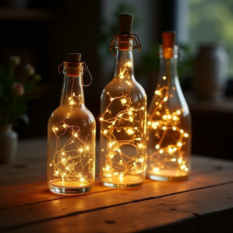 Garrafas iluminadas com luzes de fada para decoração