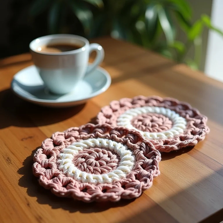 Jogo de descanso de copos de crochê feito com sobras de barbante.