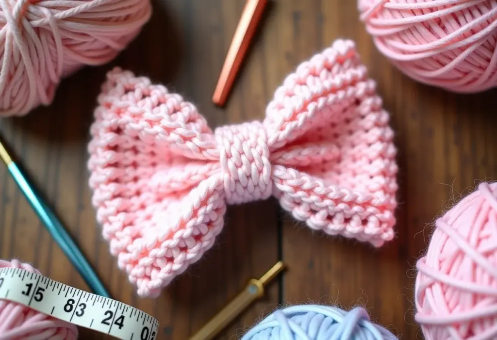 Laço de Crochê Perfeito: Guia Prático para Iniciantes (e Além!) Laço de crochê rosa pastel finalizado, ideal para decoração e acessórios.