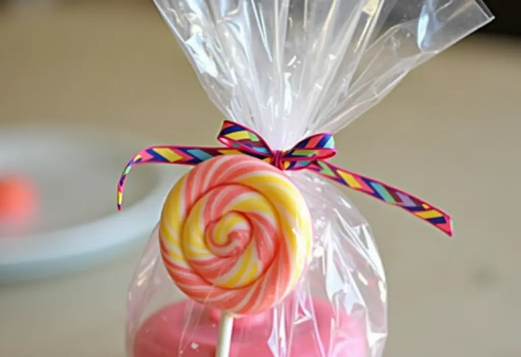 Lembrancinha com pirulito caracol: Ideias incríveis e fáceis! Lembrancinha com pirulito caracol embalado em celofane e fita colorida