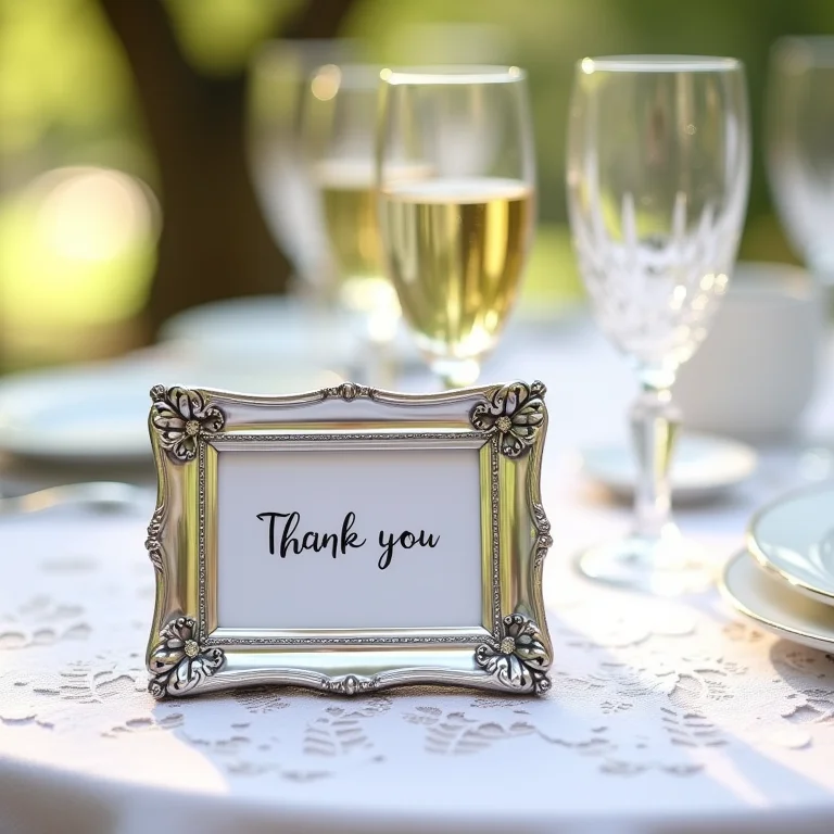 Lembrancinhas de casamento clássico: porta-retratos prata com mensagem