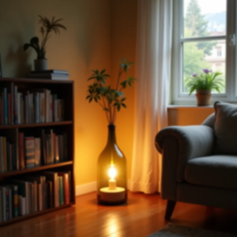 Luminária aconchegante feita de garrafa de vidro reciclada