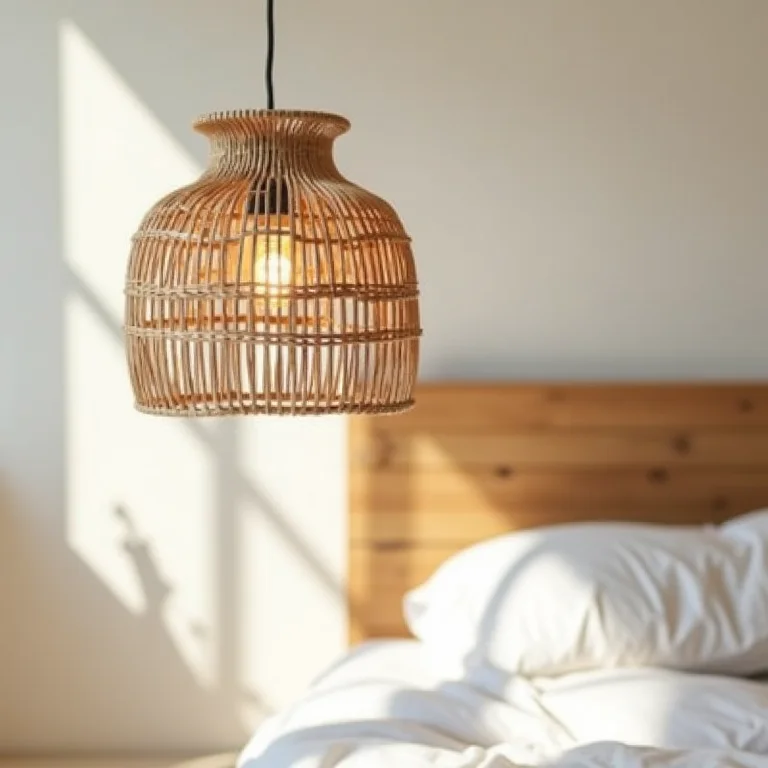 Luminária DIY de juta em quarto com decoração brasileira