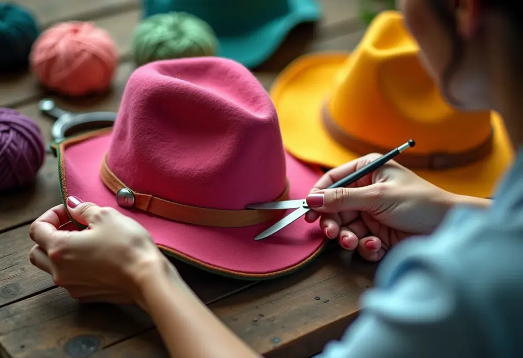 Molde Patati Patatá: Faça os bonecos mais lindos (e lucrativos!) Mãos cortando feltro colorido para o chapéu do Patati