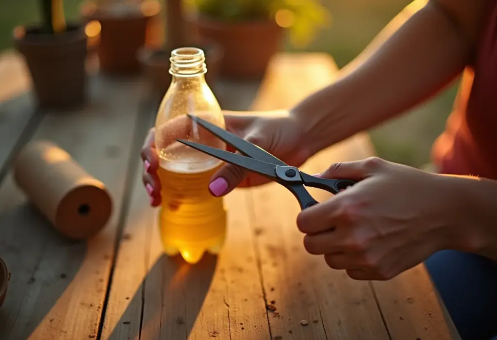 Reciclagem Criativa: Ideias LINDAS com Garrafa PET! Mãos cortando garrafa PET para reciclagem criativa