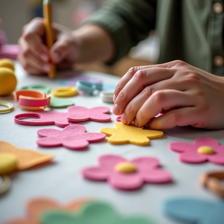 Mãos criando decoração DIY para chá de fraldas