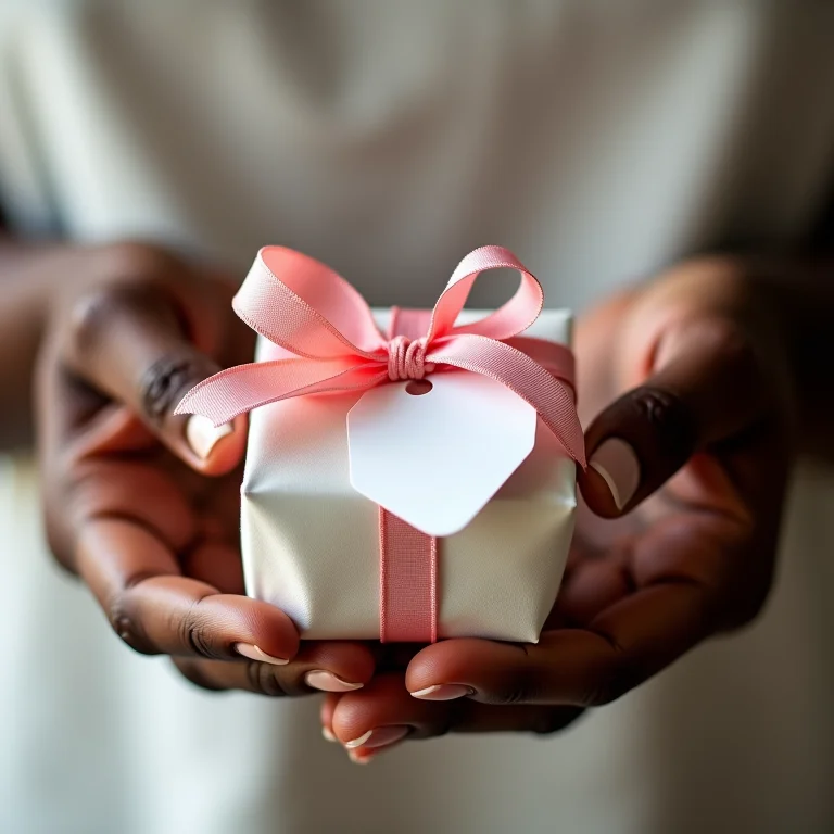 Mãos embrulhando uma lembrancinha criativa para chá de fraldas