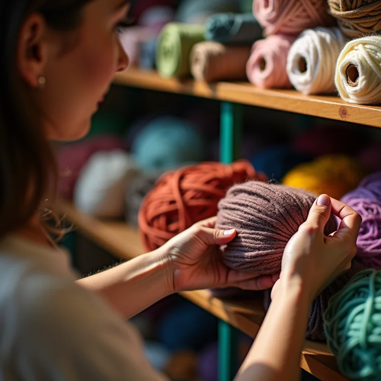 Mãos escolhendo materiais para artesanato em prateleira