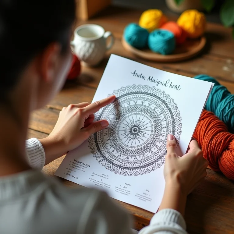 Mãos femininas mostrando gráfico de crochê
