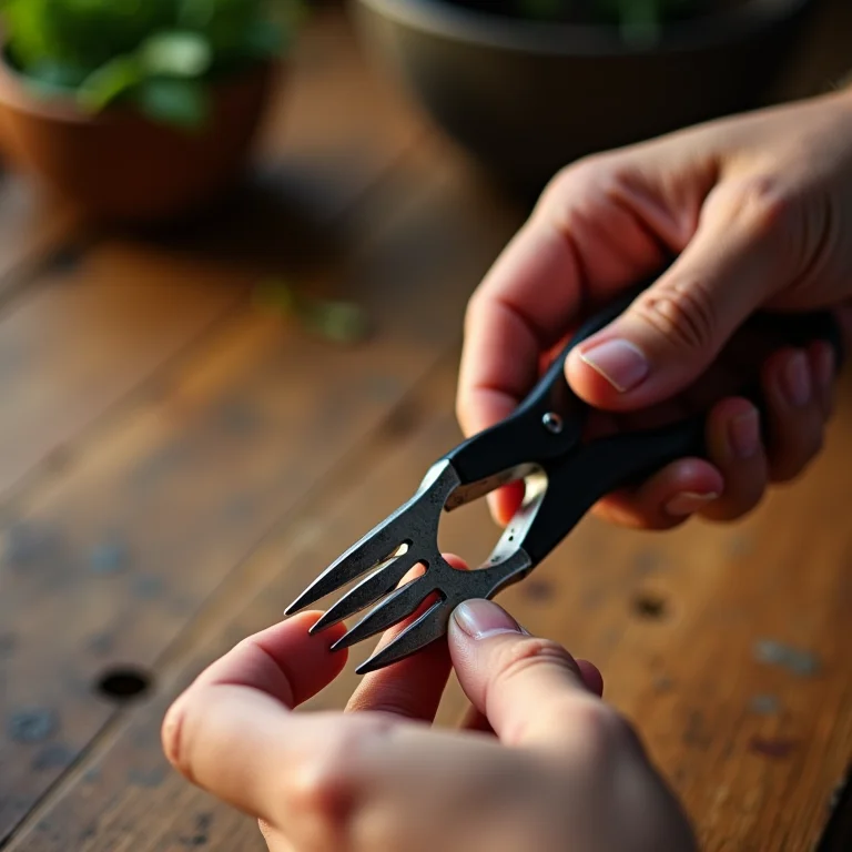 Mãos moldando garfo com alicate para criar arte