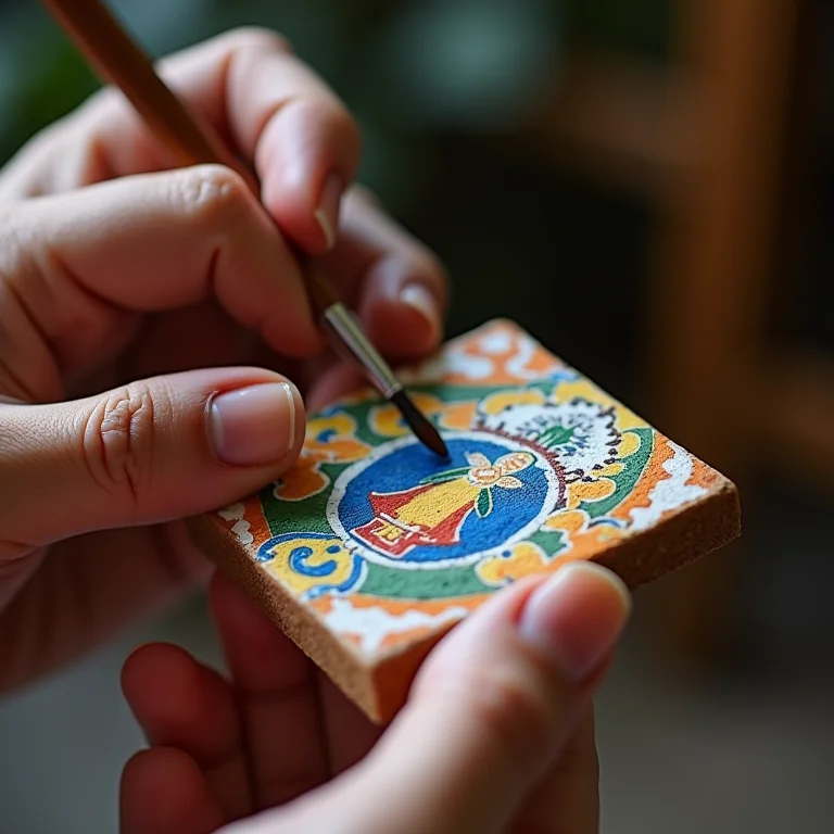 Mãos pintando azulejo de cerâmica