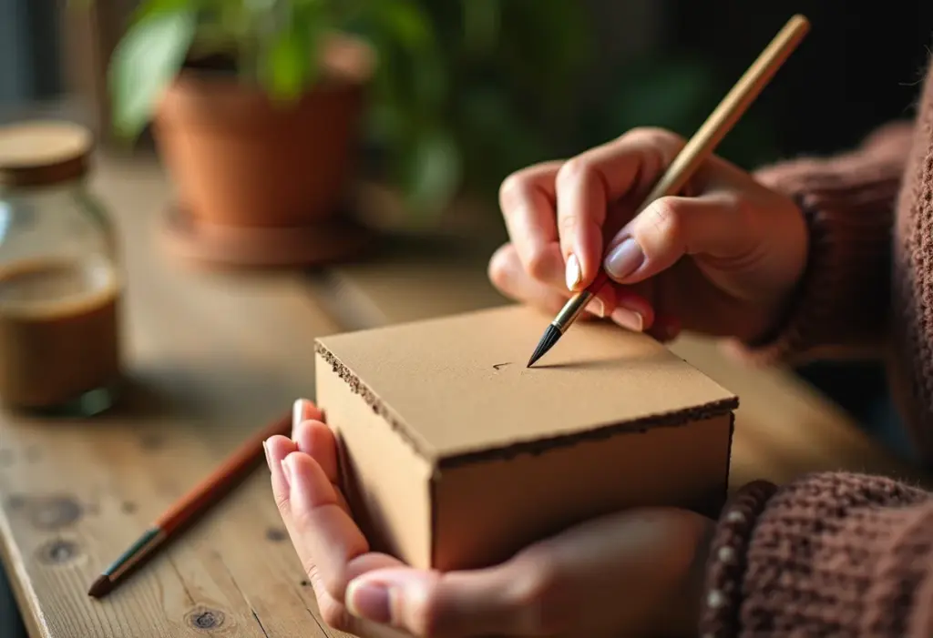 Mãos pintando caixinha de MDF para lembrancinha de 15 anos