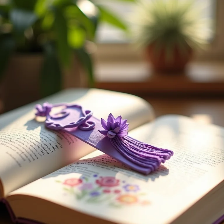 Marcador de página da Princesa Sofia em EVA roxo com flor de papel.