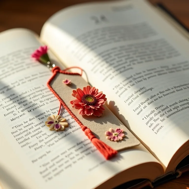 Marcador de página temático com flor prensada artesanal