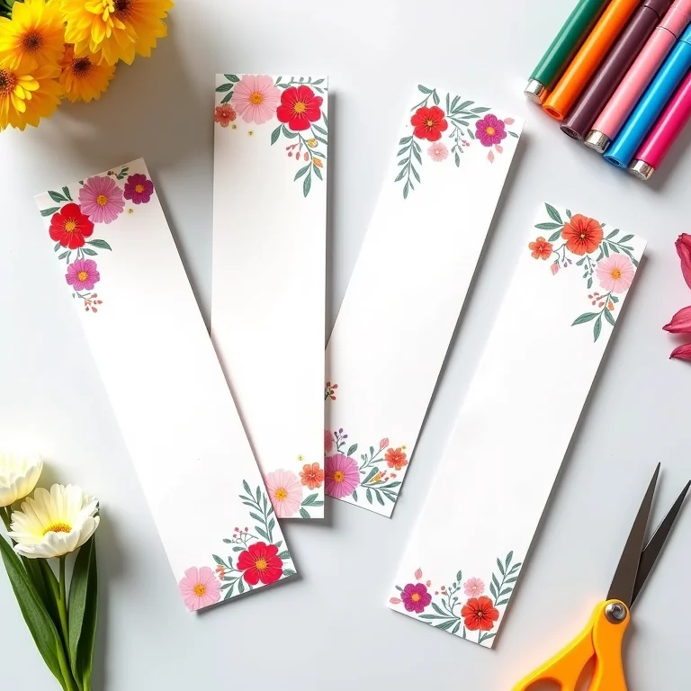 Marcadores de página temáticos impressos com design floral para lembrancinha da primavera