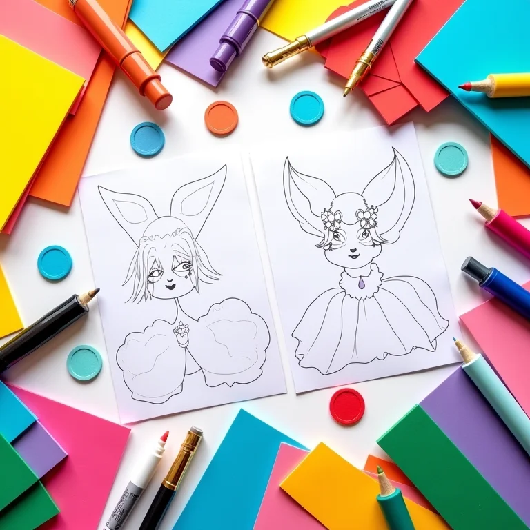 Mesa de artesanato com moldes da Galinha Pintadinha impressos e materiais para EVA