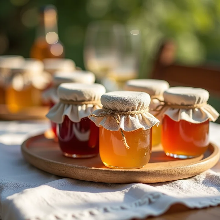 Mesa de casamento decorada com geleias artesanais como lembrancinha