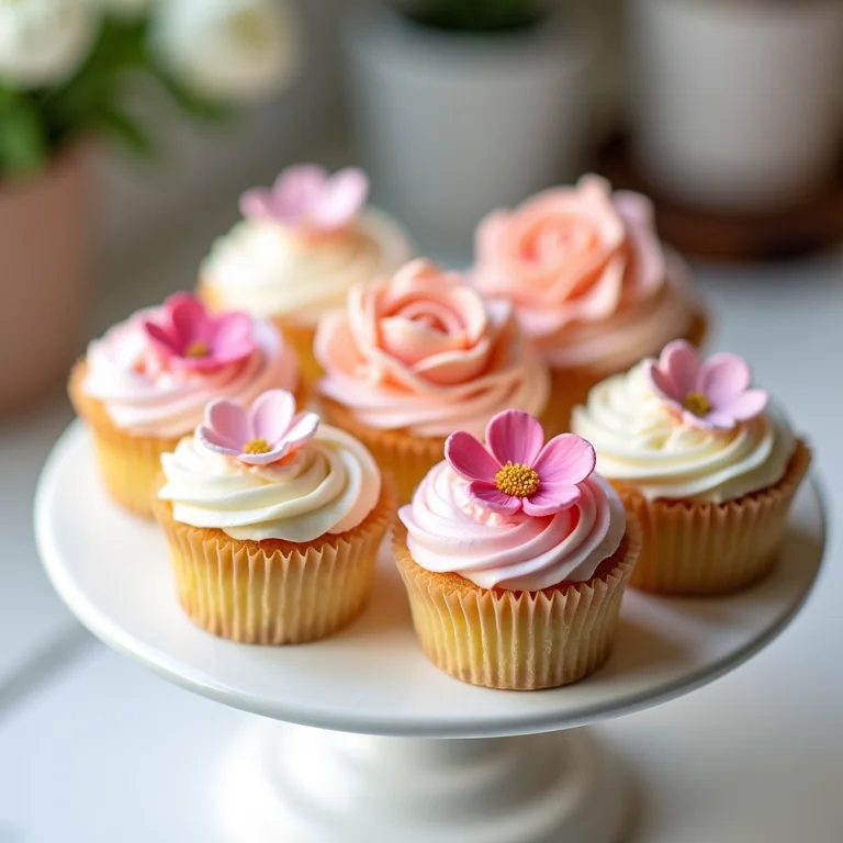 Mini bolos decorados com flores comestíveis para lembrancinha da primavera
