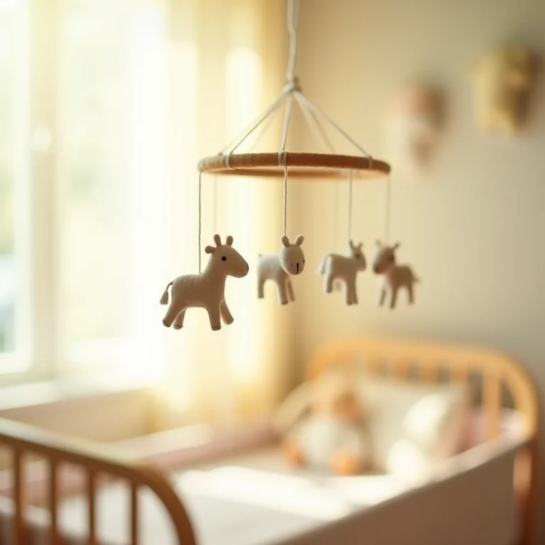 Mobile de feltro com tema infantil em quarto de bebê