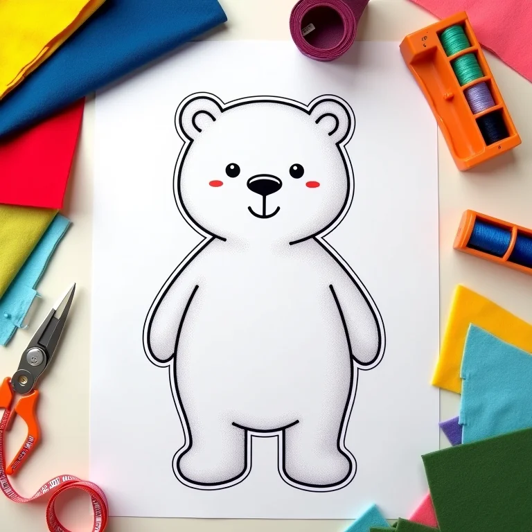 Molde de urso de feltro impresso em mesa de artesanato