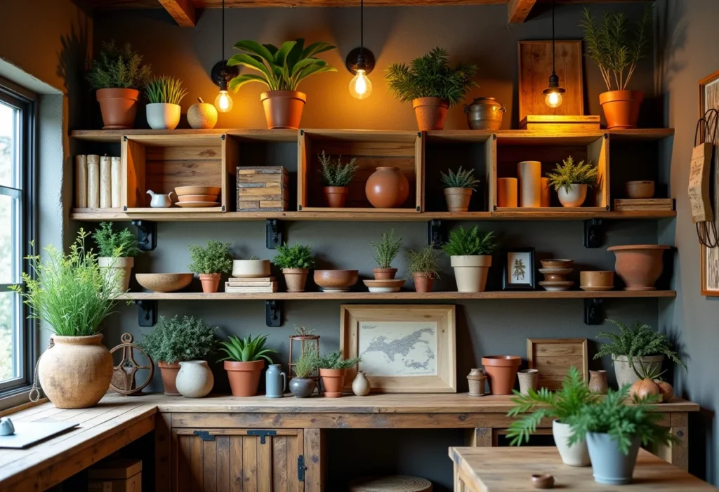 Nichos e prateleiras feitos com caixas de feira recicladas