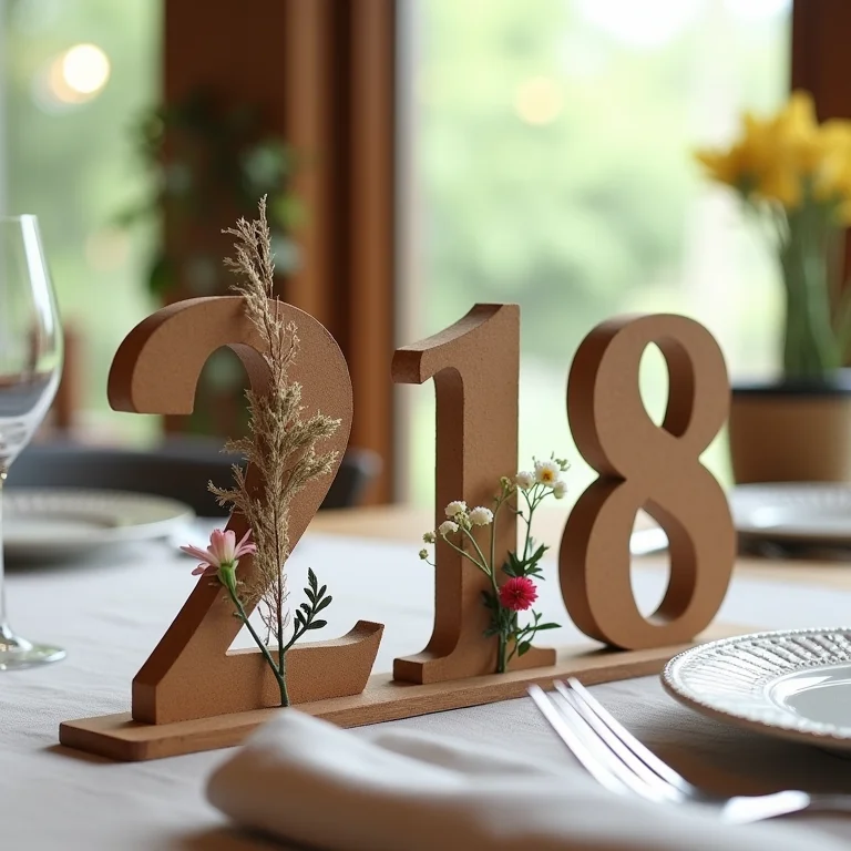 Números de mesa de MDF decorados para casamento rústico