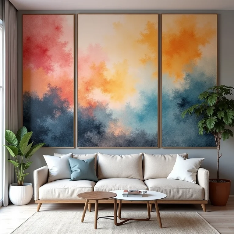 Painel decorativo de fuxico em parede de sala de estar