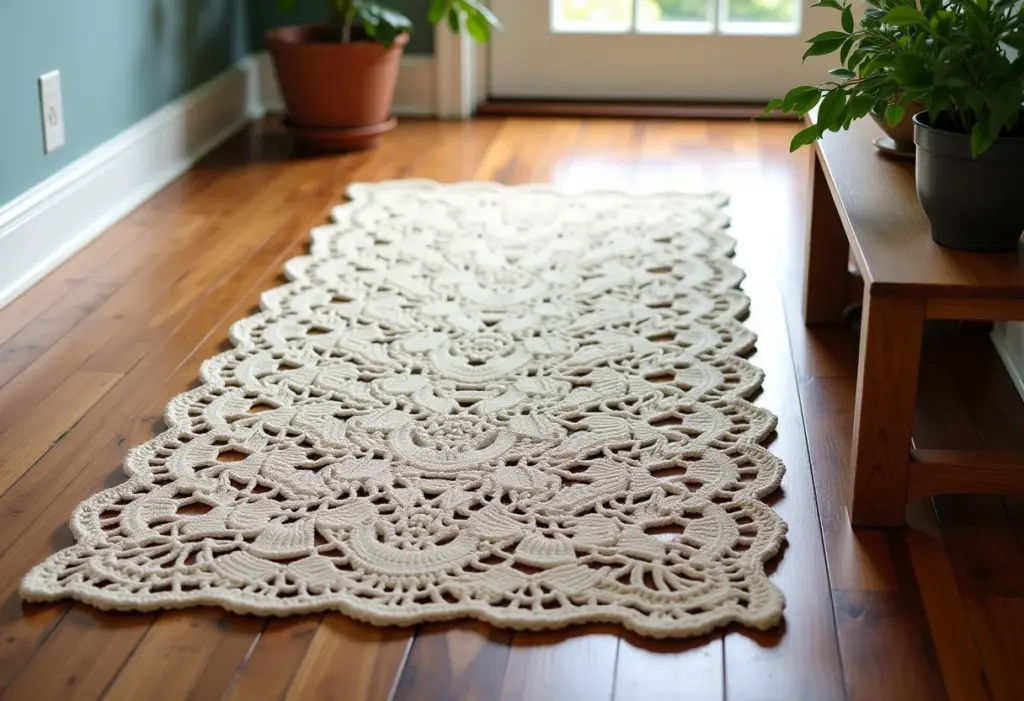 Corredor de revista: Veja como fazer passadeira de crochê! Passadeira de crochê artesanal decorando um corredor de casa