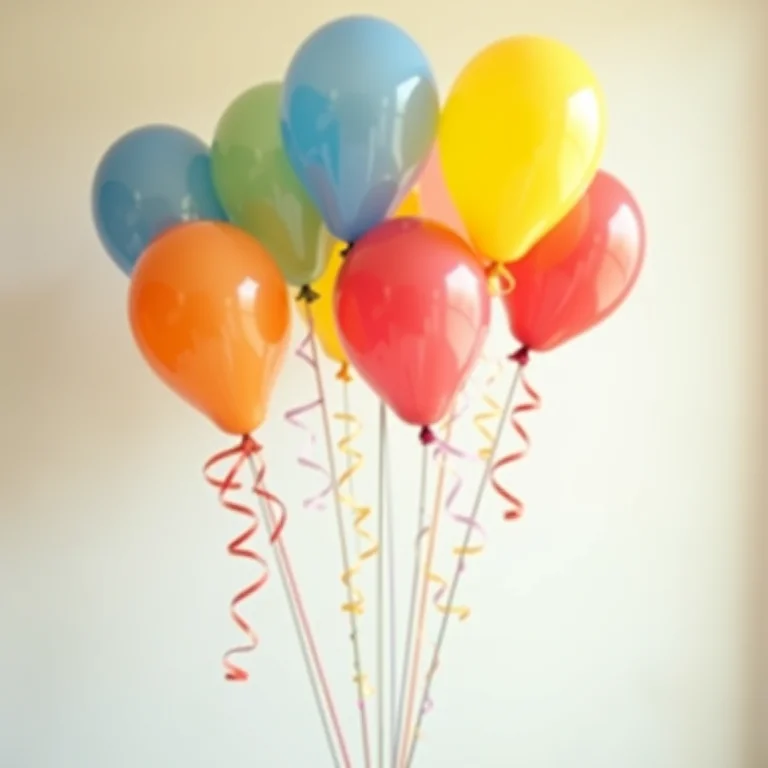 Pirulitos caracol amarrados em balões coloridos para festa