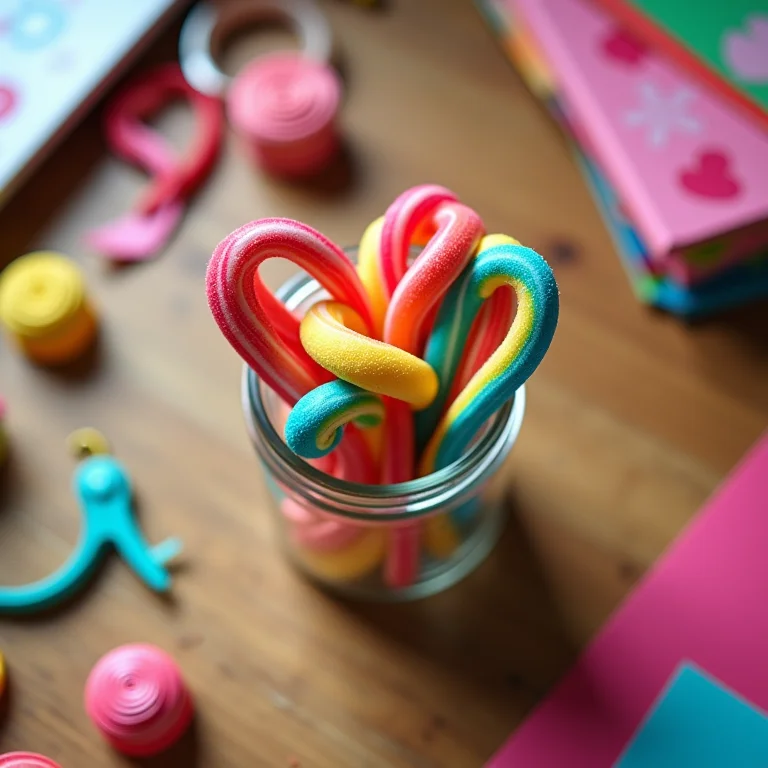 Pirulitos caracol coloridos em pote de vidro decorado para presente