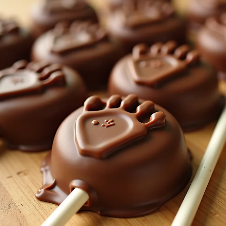 Pirulitos de chocolate decorados com pegadas de dinossauros, lembrancinha comestível.