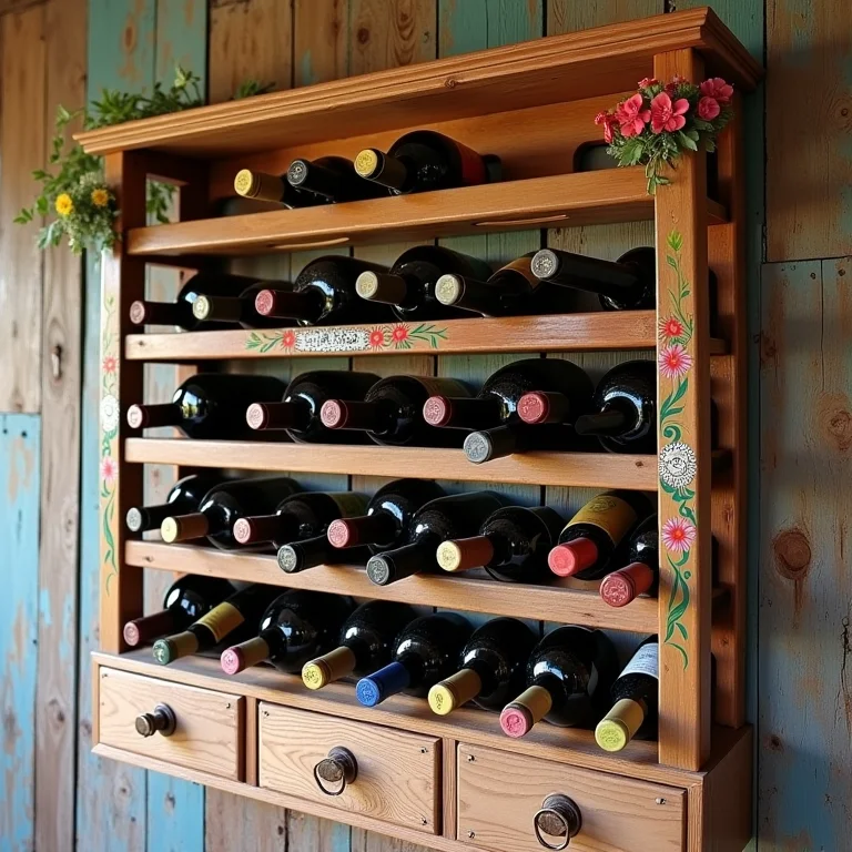 Porta vinhos de parede com pintura personalizada