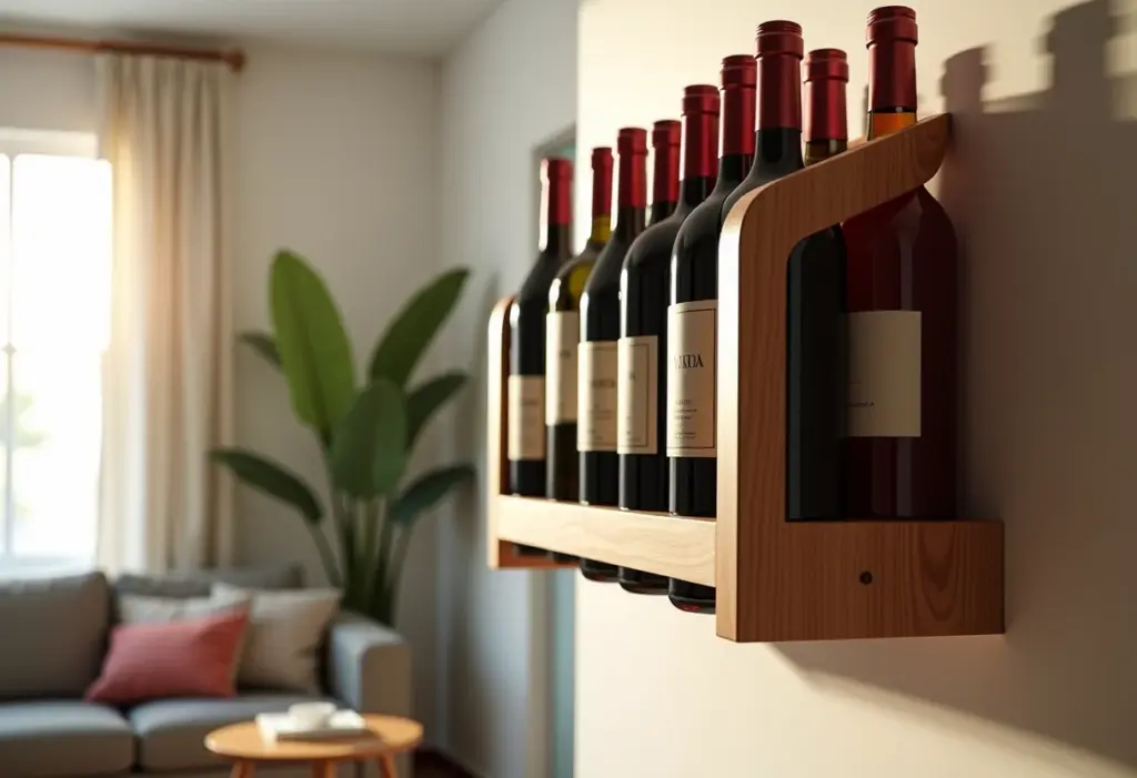 Porta vinhos de parede decorando sala brasileira