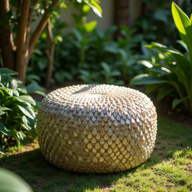 Puff de garrafa PET em um jardim ensolarado