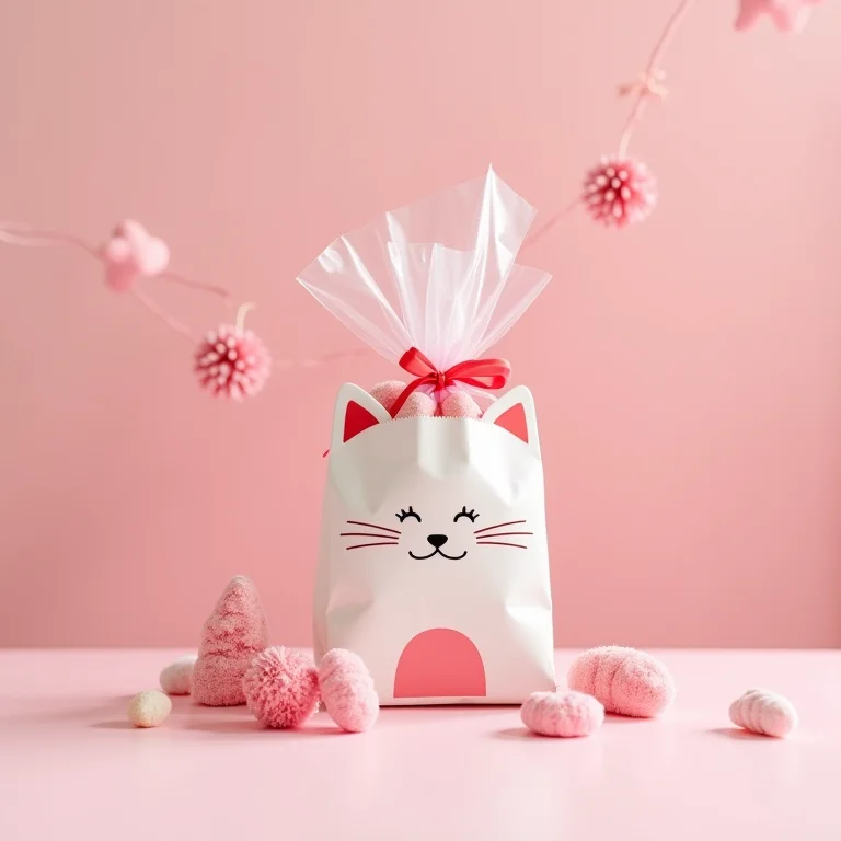 Sacolinha surpresa charmosa com tema da Gatinha Marie para lembrancinha de festa